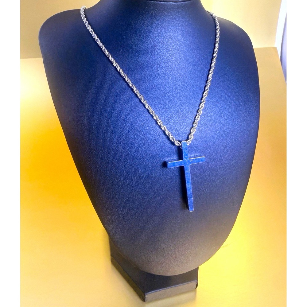 Men 304 Stainless Steel Cross Pendant Necklace 23.5 Inch Rope Chain Silver Tone
